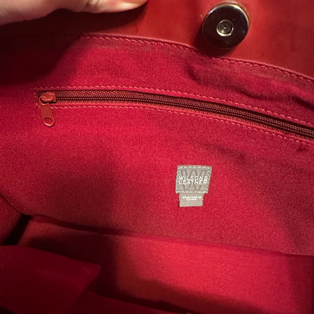 Wilson's Leather Women's Red Leather Double Handle Tote Bag Purse - Picture 2 of 6